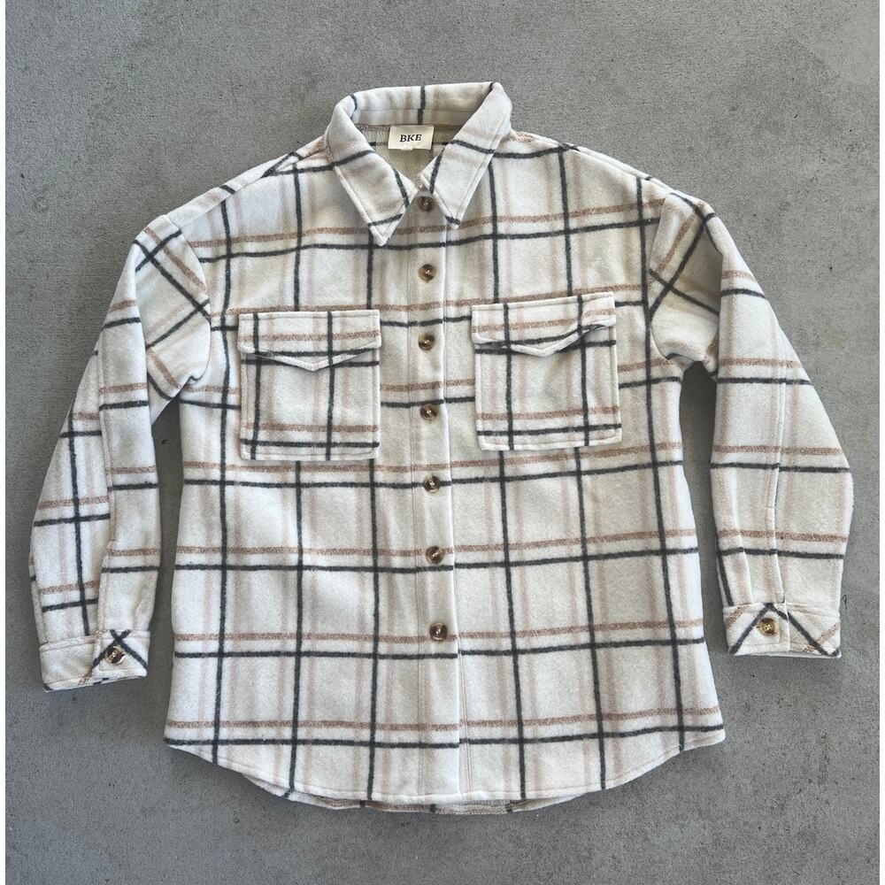 BKE Buckle Shacket Flannel Womens SZ M button front sweater jacket oversized